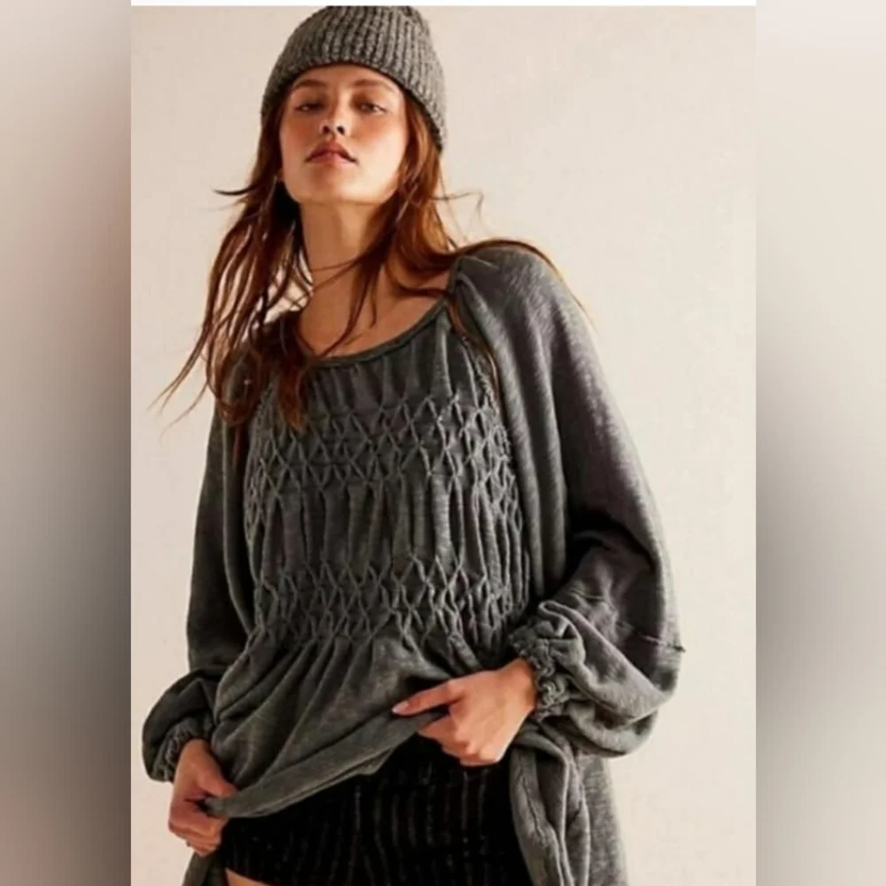Free People Charcoal Gray Snowbell Babydoll Thermal *XS *NWT